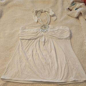 White House Black Market White Embellished Halter Top
